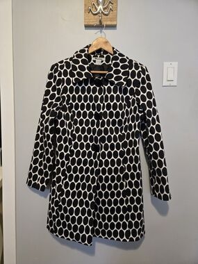 Peter Nygard Black and White Polka Dot Trench Coat